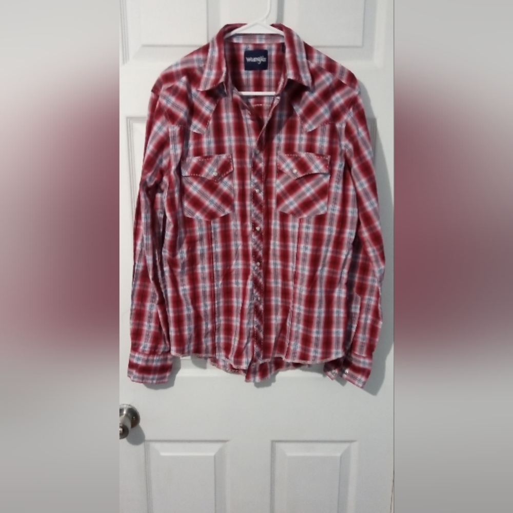 Wrangler Men's Red and White Checkered Shirt